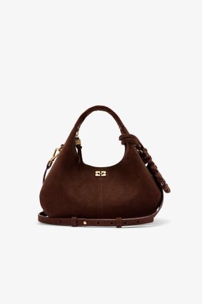 Ganni Brown Suede Mini Hobo Bag