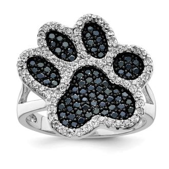 Diamond2Deal Sterling Silver Rhodium-plated Polished Cubic Zirconia Paw Print Ring