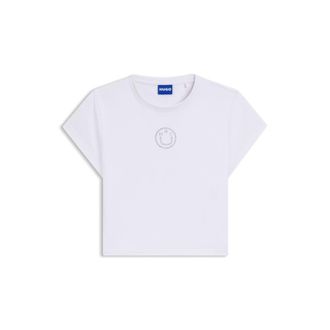 HUGO BOSS Stretch-cotton T-shirt with rhinestone Happy HUGO