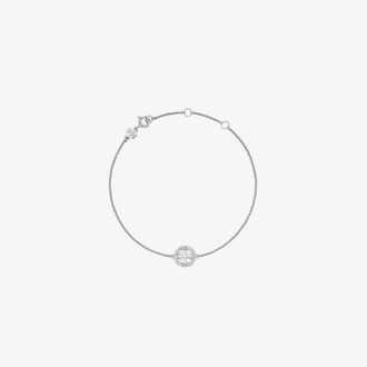 Tory Burch Womens Icon Pavé Chain Bracelet in Silver, One Size
