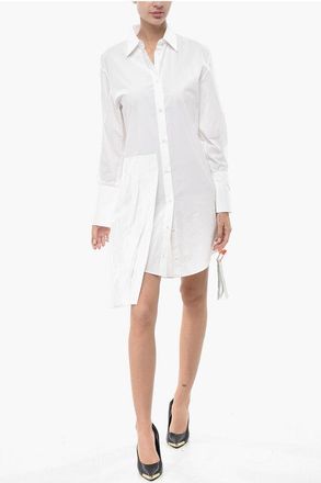 Off-white PERMANENT Poplin Shirt Dress CORPORATE with Pleated Detail size 38