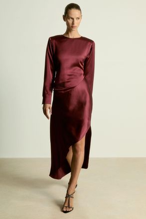 Reiss Womens Burgundy Asymmetric Draped Maxi Dress, Size: 6