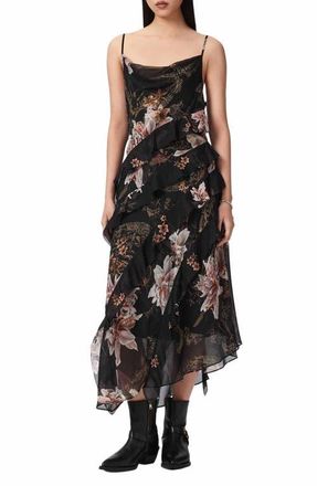 AllSaints Ruth Floral Print Slipdress in Crystal Black at Nordstrom, Size 10 Us