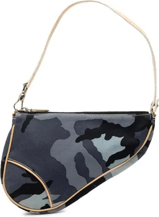 Dior Pre-owned Shoulder Bags, female, Blue, Size: ONE SIZE Pre-owned Camouflage Pattern Shoulder Bag