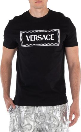 Versace Mens Black Logo-Embroidered Cotton T-Shirt, Size Medium