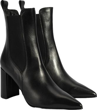 Desa Woman Leather Ankle Boots - Block Heel, Pointed Toe, Abrasion-Proof Sole, Breathable | Black - 38
