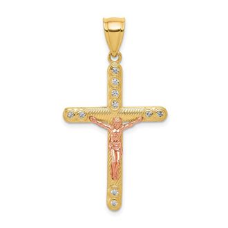 Diamond2Deal 10k Two-tone Cubic Zirconia Crucifix Pendant