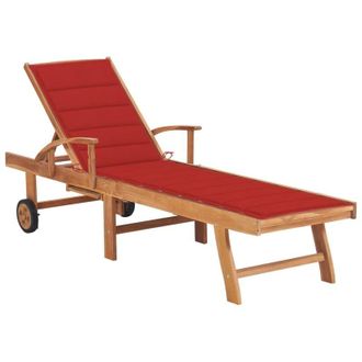 vidaXL Vidaxl - Tumbona Con Coj&iacute;n Rojo Madera Maciza De Teca
