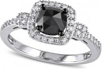 Allurez Black & White Diamond Halo Engagement Ring 14k White Gold (1.01ct)