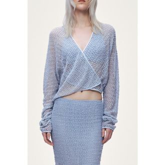 Nocturne Wrap Mesh Blouse in Blue at Nordstrom, Size X-Large