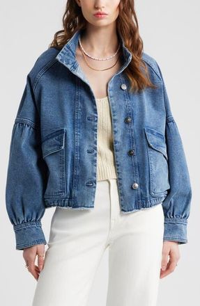 Treasure & Bond Blouson Sleeve Denim Jacket in Medium Wash at Nordstrom, Size Xx-Small