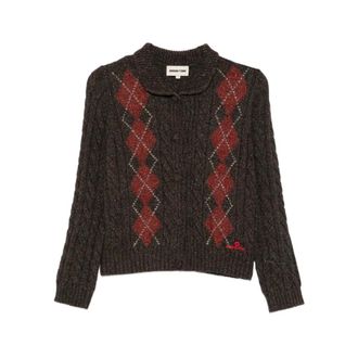 Shushu/Tong Shushu/Tong - Retro Color-Blocked Diamond Knit Vest - Dames - Truien - Bruin - Maat: XS Zijde