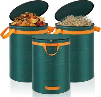 OEM Extra Grote Afvalzakken Voor Groenafval (272 Liter), Set Van 3 Tuinafvalzakken Met Deksels En Handvatten, Geschikt Voor Het Vervoeren Van Groenafval, 