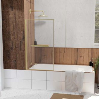 Aurlane Aurlane - Mampara De Ba&ntilde;era Abatible 80x140cm Oro Cepillado - Toallero Y Estante