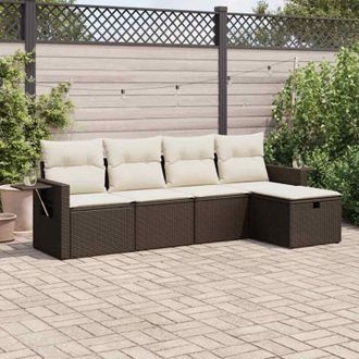 vidaXL Set Comedor De Jard&iacute;n 5 Piezas Y Cojines Rat&aacute;n Sint&eacute;tico Marr&oacute;n Vidaxl