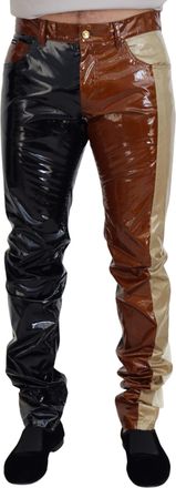 Dolce & Gabbana Mens Tricolor Panel Patent Leather Trousers - Black Silk - Size EU 48 (Mens)