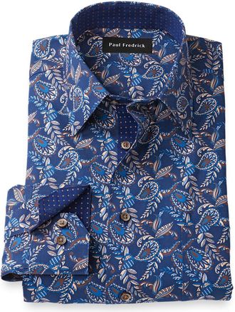 Paul Fredrick Slim Fit Comfort Stretch Non-iron Paisley Dress Shirt With Contrast Trim