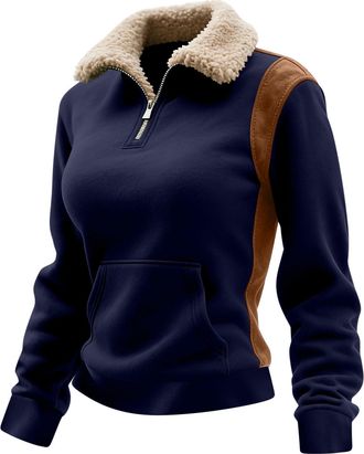 Generic Womens Half Zip Sweatshirt Warm Sherpa Fleece Lined Jumpers Fall Winter Casual Long Sleeve Pullover Thermal Tops Oversized Fuzzy Sweatshirt Loungewear