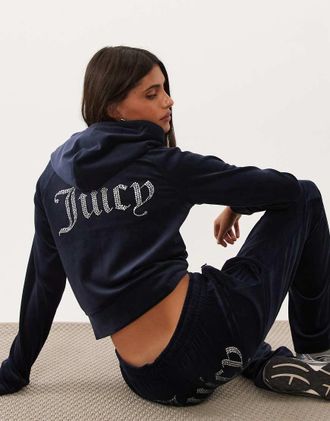 Juicy Couture Madison felpa con cappuccio con zip e logo coordinato navy-Blu navy