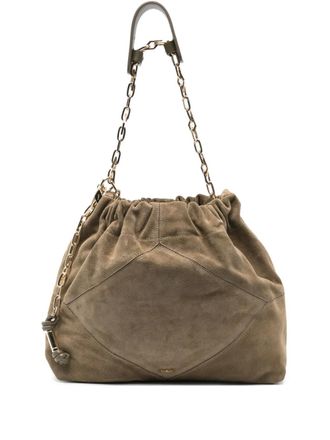 BA&SH Borsa a spalla in pelle scamosciata di vitello con catena - Verde