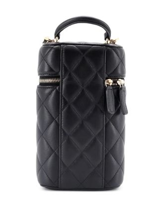 Chanel Classic Vanity Top Handle Phone Holder with Chain Quilted Lambskin crossbody bag - Zwart