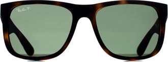 Ray-Ban Rectangle Unisex Matte Havana Dark Green Polarized RB4165 Justin - Brown - One Size