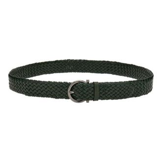 Ferragamo Braided Leather Gancini Fixed Belt, Size 95