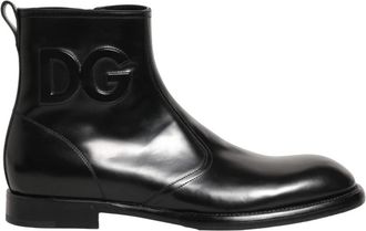 Dolce & Gabbana Enkelboots met Logo in Reli&euml;f - Heren - Enkellaarsjes - Zwart - 44 EU - Leer - Schoenen