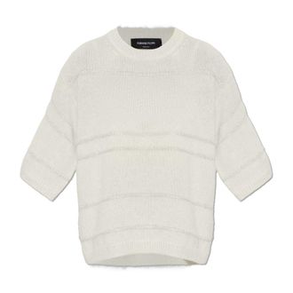 Fabiana Filippi Trui met glinsterende pailletten - Dames - Ronde hals truien - Beige - S - Pailletten - Truien & Vesten