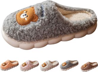 Generic Home Slippers For Couple Adult Bear Slippers Cute House Shoes Plush Warm Slipper For Women Men Winter Thermal Slipper Slip-Resistance Indoor Shoes Wit