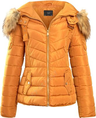 SS7 Womens Mustard Faux Fur Padded Coat Size 12 8 10 14 16 Hooded Parka
