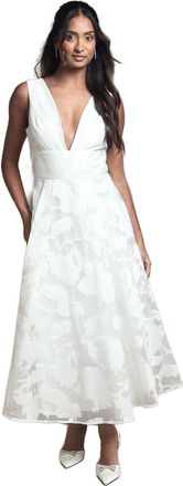 Coast Plunge Neck Jacquard Midi Wedding Dress, 14, Ivory