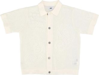 Obey Open Gebreide Korte Mouw Shirt - Heren - Korte mouwen Overhemden - Beige - XL - Katoen - Overhemden
