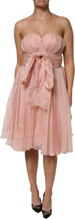Dolce & Gabbana Pink Silk Chiffon A-line Pleated Midi Womens Dress
