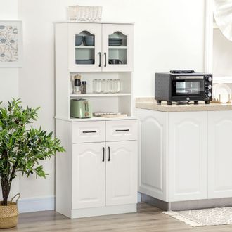 HOMCOM 168cm Kitchen Cupboard Storage Cabinet Shelves & Drawers in White