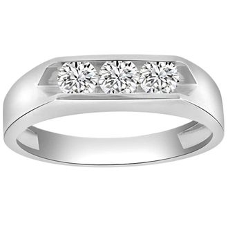 Pompeii3 1Ct Three Stone Diamond Mens Ring Channel Set Band Lab Grown in Gold