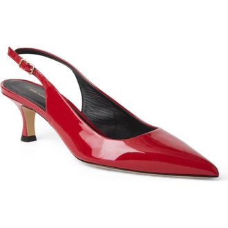 Bruno Magli Palerma Slingback Pointed Toe Kitten Heel Pump in Berry Patent at Nordstrom, Size 10.5
