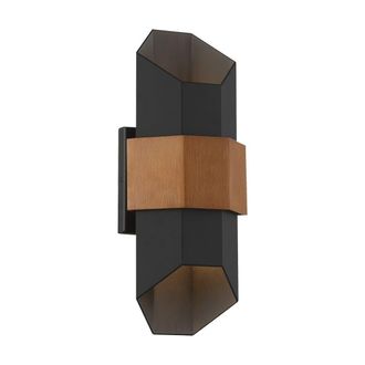 Netlighting Quoizel Chasm Outdoor Up Down Wall Lamp Matte Black (with painted wood effect strap) 3000K IP44