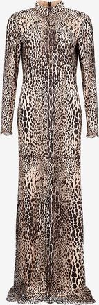 Tom Ford Langes Leoparden-Spitzenkleid mit Stehkragen