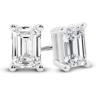 Grown Brilliance 14K White Gold IGI Certified 0.50 Carat Emerald Cut Lab Grown Diamond Stud Earrings for Women, VS Clarity, E-F Color