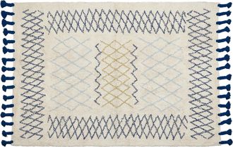 Beliani Alfombra De Algod&oacute;n Beige Azul Negro Amarillo 140 X 200 Cm A Mano Borlas Erzincan