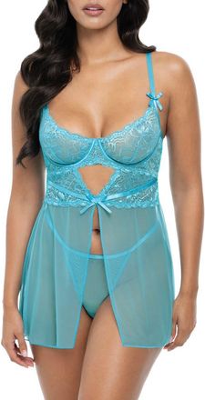 Oh là là Chéri Emma Underwire Chemise & G-String Set in Beach Blue at Nordstrom, Size X-Large