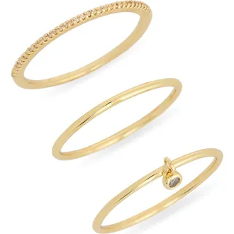 Leith Set of 3 Cubic Zirconia Skinny Band Rings in Clear- Gold at Nordstrom Rack, Size 7