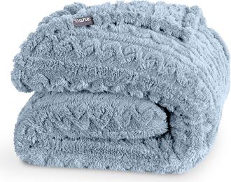 Bare Home Cable Faux Shearling Blanket in Dusty Blue at Nordstrom, Size Full