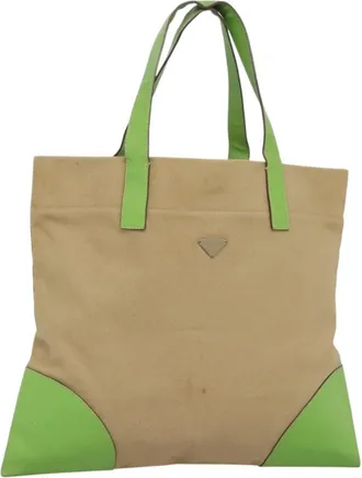 Prada Cabas Beige Canvas Tote Bag (Pre-Owned)