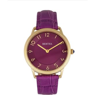 Bertha Sunglasses Abby Swiss Leather-Band Watch in Gold/fuchsia at Nordstrom