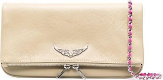 Zadig&Voltaire Rock logo-plaque leather clutch - women - Cotton/Calf Leather - One Size - Neutrals