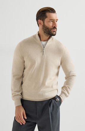 Brunello Cucinelli Cashmere sweater with half zip in Sand at Nordstrom, Size 46 It