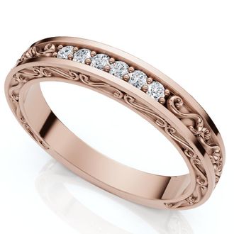 Pompeii3 Stackable Diamond Wedding Ring Scroll Pattern Band 14k Gold Lab Grown