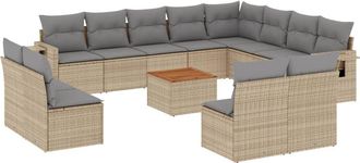 vidaXL Juego De Sof&aacute;s Jard&iacute;n Con Cojines Beige Mezcla 13 Pzas Rat&aacute;n Pe Vidaxl